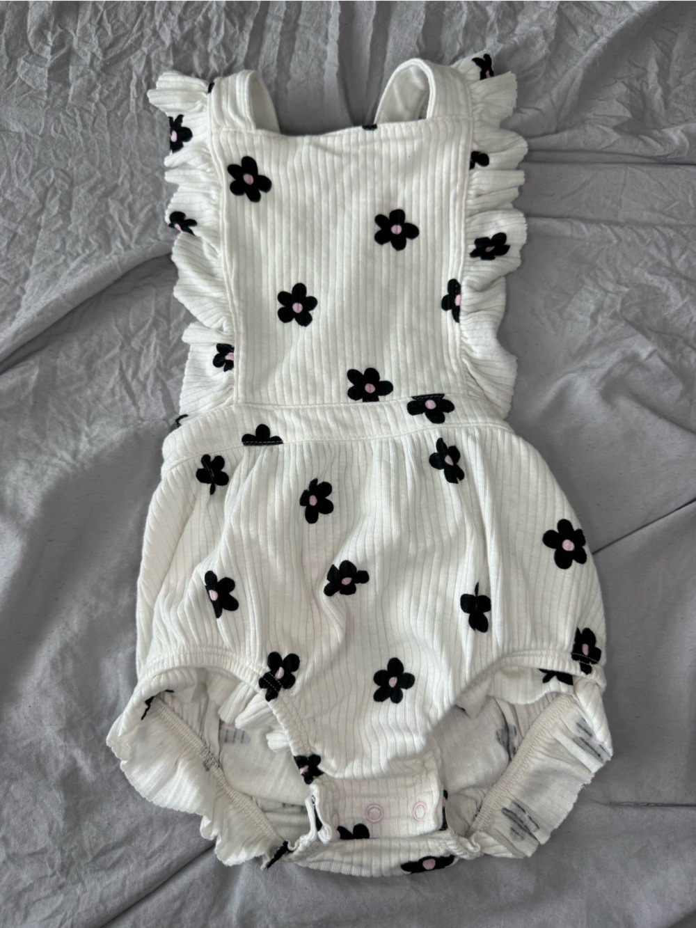 Cat & Jack White Ribbed Floral Ruffle Baby Sleeveless Bodysuit